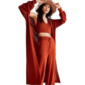 New Free People FP Beach Living in This Sweater XS Red Rust Longline 2-Pc Set